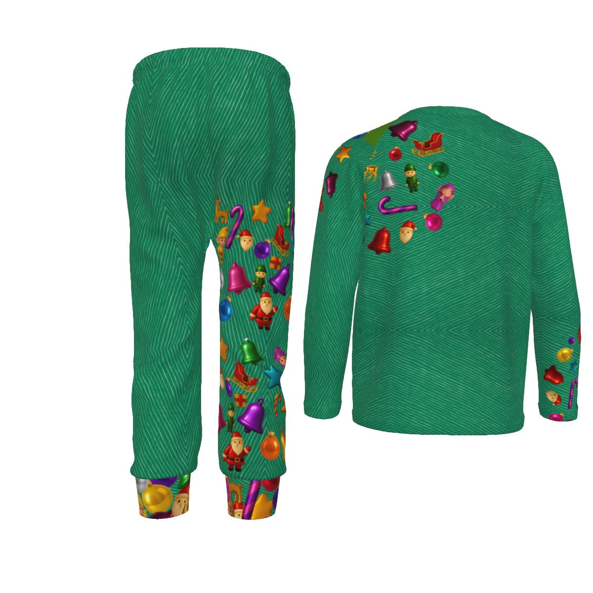 Kid's Knitted Fleece Christmas Set- pullover & pajamas. Unique Design in Christmas Green. WickedYo.